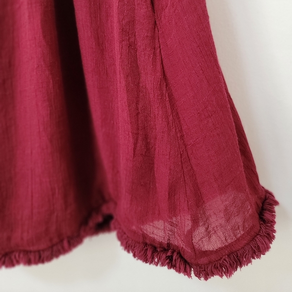 Wishlist Deep Red Boho Off The Shoulder Frayed Hem Swing Mini Dress S/M. - Picture 7 of 15